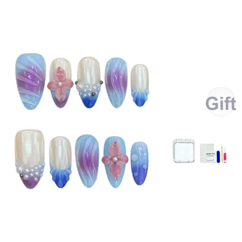 JINGCHANXUE [Aurora Beach] Western Embossed Aurora False Nail Almond Icy Clear Blush Instagram Style 14mm