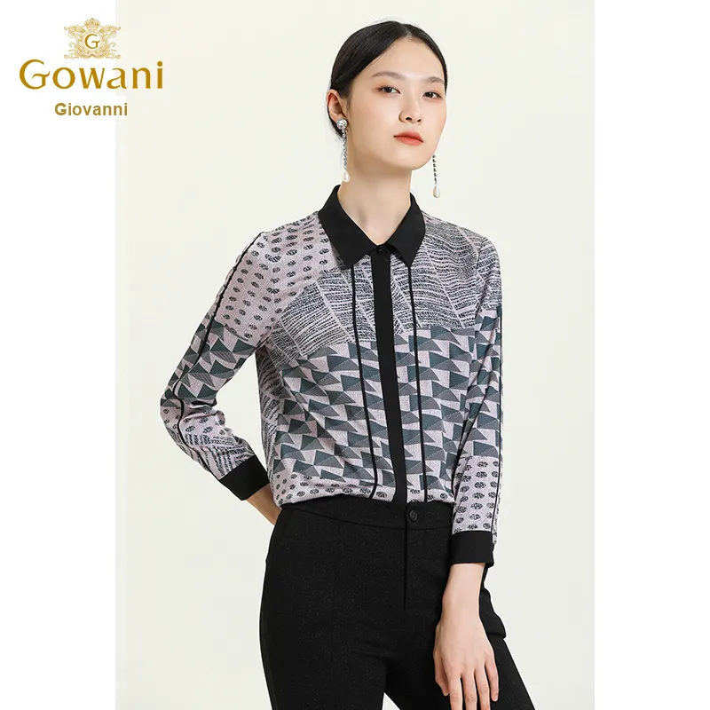 QIAOWANNI Shirt Women's Geometric Illusion Pattern-2
