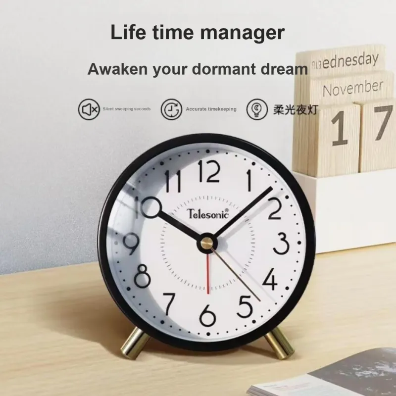 TELESONIC Sweeping Seconds Movement Alarm Clock Unisex White-7