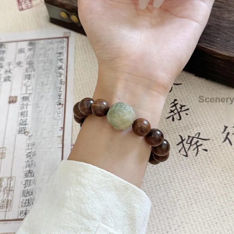 PUTUOSHANWENCHUANG Golden Sandalwood Bracelets Unisex-4