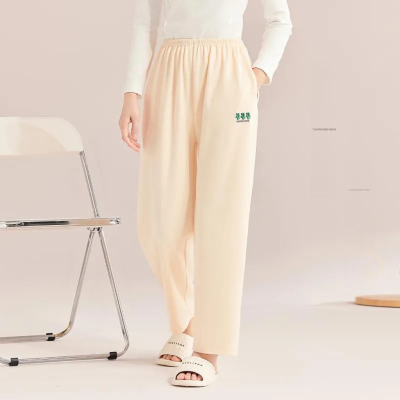 Urban Beauty Pajama Pants Fashion Solid Color Casual Versatile Girlish Heart, Sweet Style Embroidery Cute Women's-8