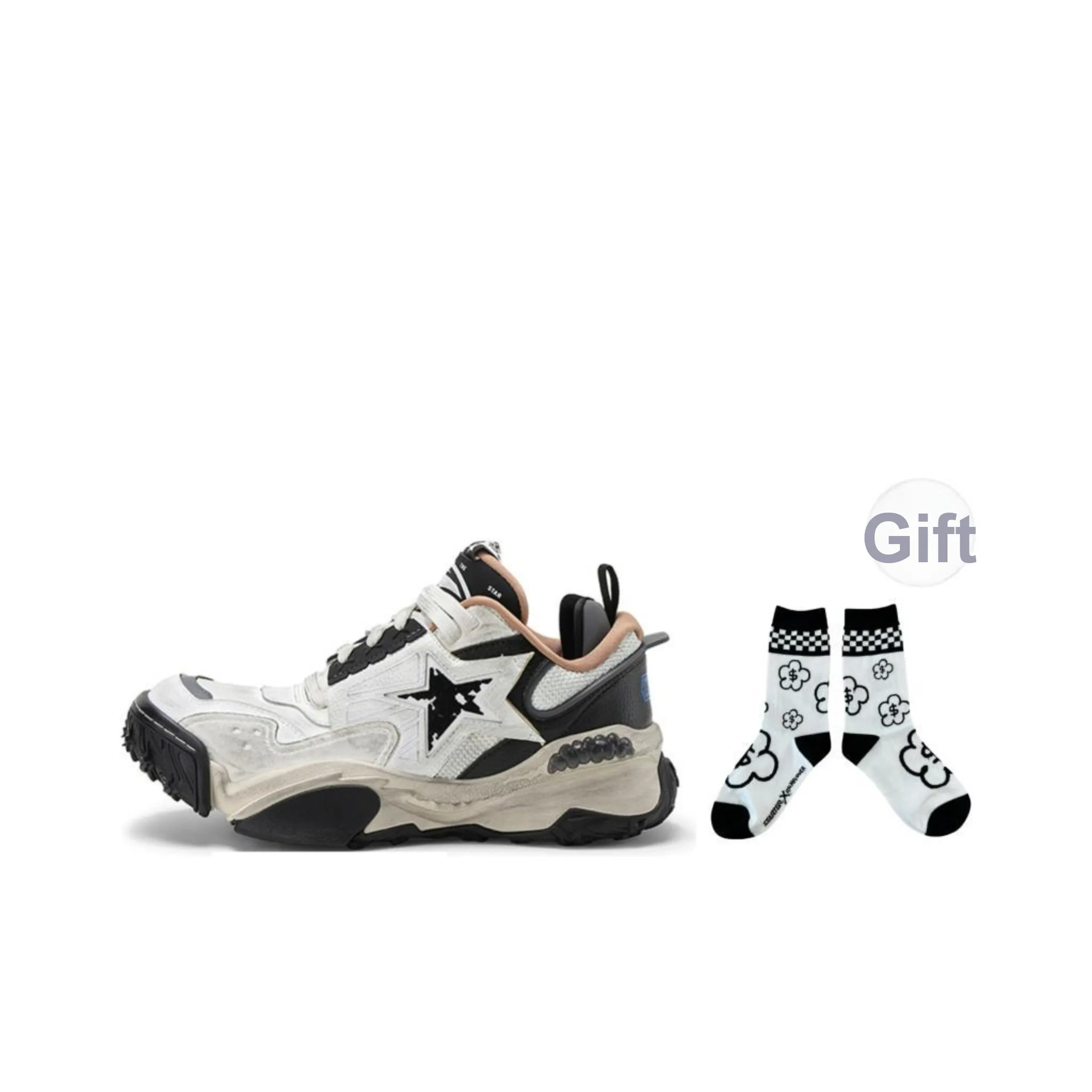 STARTER Vol 90s V STAR Stars Shoes Anti Slip Wear Resistant Low Top Chunky Sneakers Men's Black