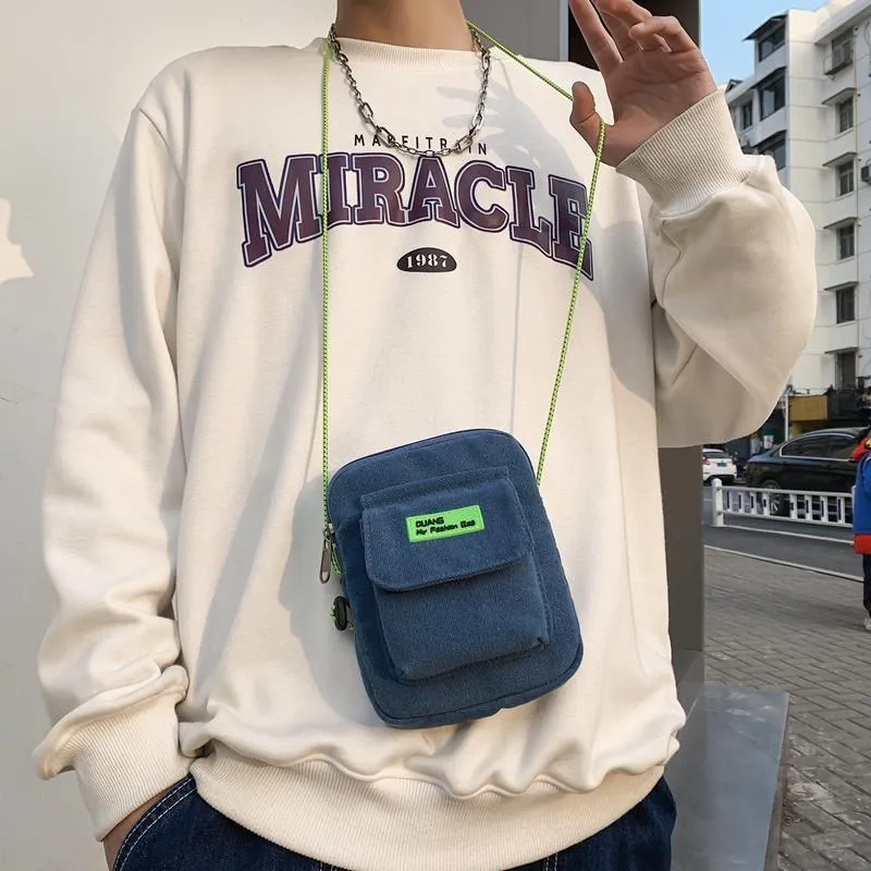 NIGEER Canvas Canvas Bag Small Bag Coin Purse Shoulder Bag Crossbody Bag Small Size Unisex Black/White/Khaki/Blue-24