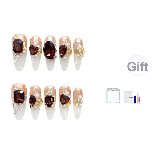 HUYONG Палец Drunk Золотой Obsession False Nail Миндаль Coquette Градиентный Стразы Embellished 16mm