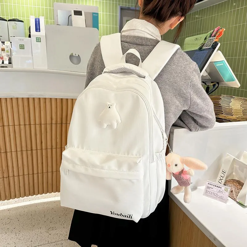 XIANGSU Nylon Backpack Regular Unisex Red/Brown/White/Pink/Black-26
