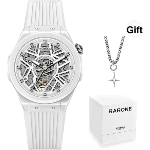 RARONE Gemini Little Twin Stars Q Mechanical Movement Silicone Strap Watch Women's Watch White Dial
