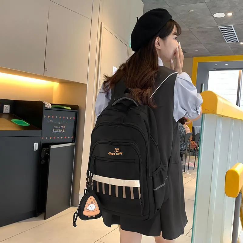 XIANGSU Nylon Backpack Regular Unisex Pink/Black/Gray/White/Brown-6