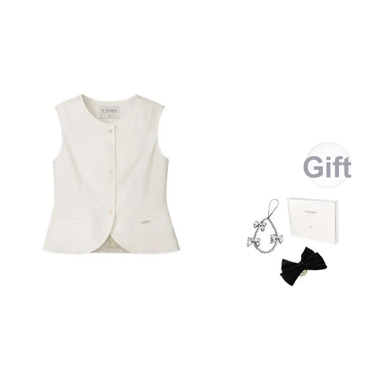 Fstudio Летний стиль "Старые деньги" Минималистский стиль Дышащая текстура Без рукавов Жилеты Майка Женская