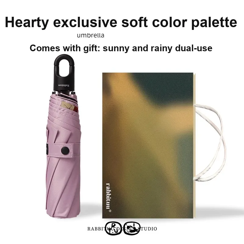RABBITUU High Value Portable Manual Umbrella Sun Umbrella Foldable Solid Color Dual Use For Sunny And Rainy Days-2