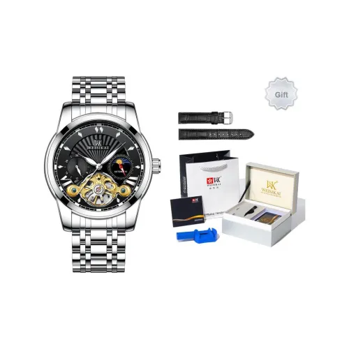 WSK Автоматический Механический Механизм Нержавеющая Сталь Ремешок Женские Часы Белый Циферблат