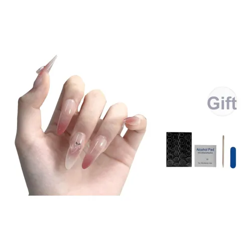 OUYUJI Ручной работы Готовый товар Съемный Ногти False Nail Миндаль MID Длина Овал Розовый Стиль размытия Instagram