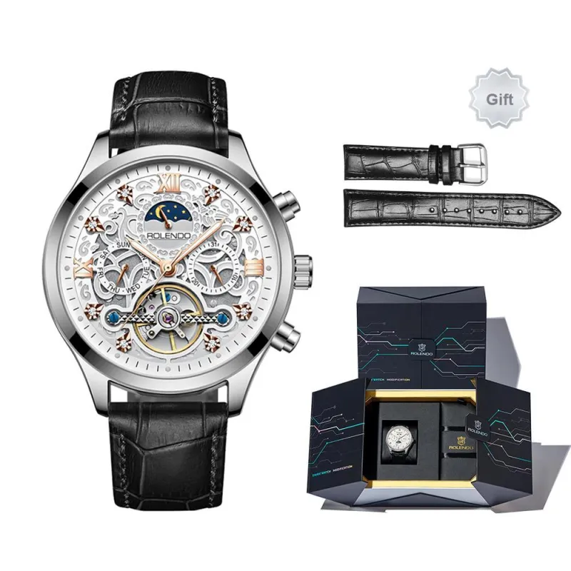 ROLENDO R Automatic Mechanical Movement Stainless Steel Watchband Watch Men's Watches White Dial-27
