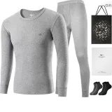 Men's Crew Neck Clothing Sets (Light Gray) 100% cotton Antibacterial/Includes 2 Pack Socks