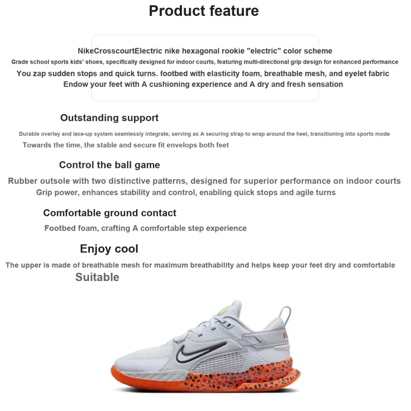 Nike Crosscourt Series Slip Resistant, Abrasion Resistant, Breathable Low Top Basketball Shoes Gray Orange Unisex-1