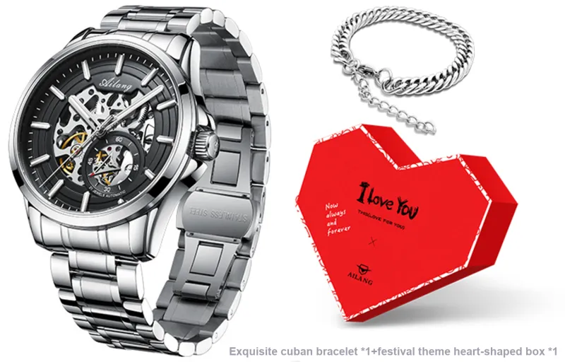 AILANG Automatic Mechanical Movement Genuine Leather Strap Watch Men's Watches White Dial-25