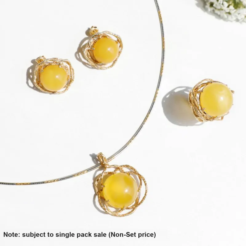 S&A S925 Silver With Amber Beeswax Inlay Jade Stud Earrings Women's-4