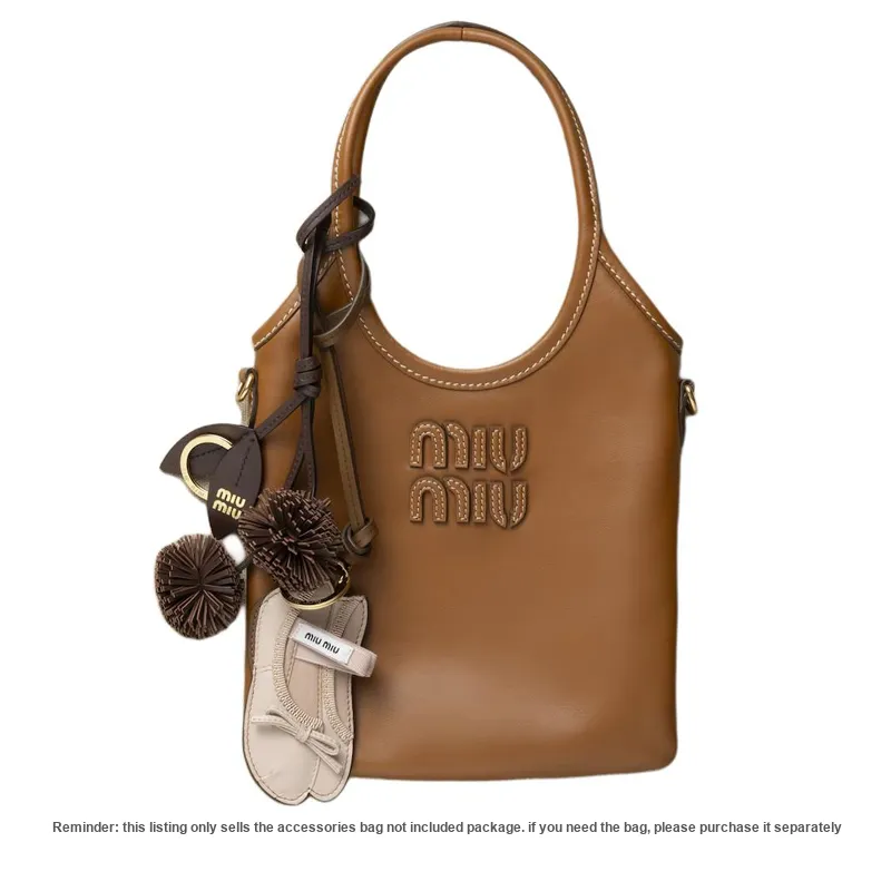 MIU MIU Leather Keychain Charm Bag Accessory Women's Water Lily Color-4