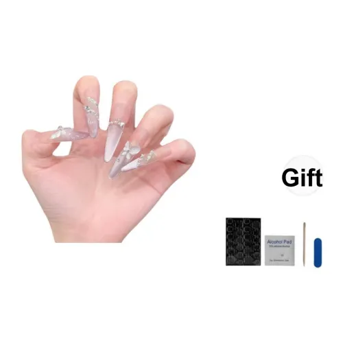 OUYUJI Синий Starlight Ручной Съемный False Nail Almond Long Острый Фиолетовый Смузи Rhinestone Украшенный