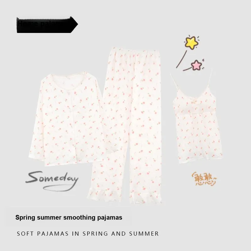 CAIHENGTONG Pajama Set Women's Small Red Flower-2