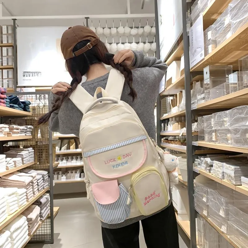 Travel Nylon Backpack Regular Women's Black/White/Yellow/Pink/Blue-15