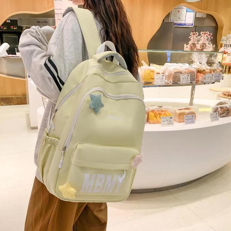 KAMLUI Nylon Backpack Backpack Student Backpack Regular Unisex White/Black/Yellow/Pink/Green-9