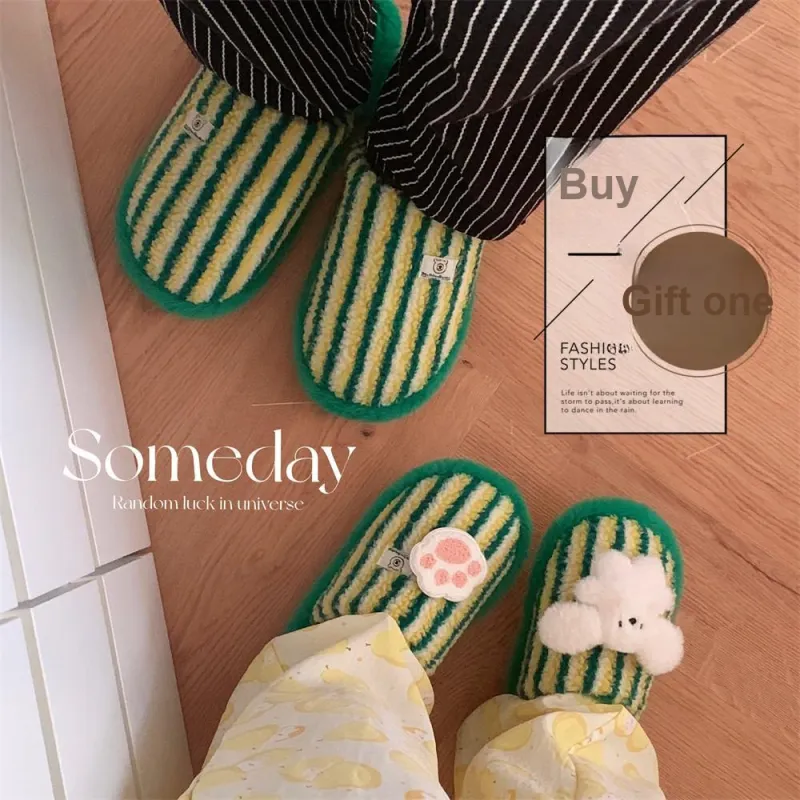 Thin Strips Cotton Slippers Unisex, Pink-29
