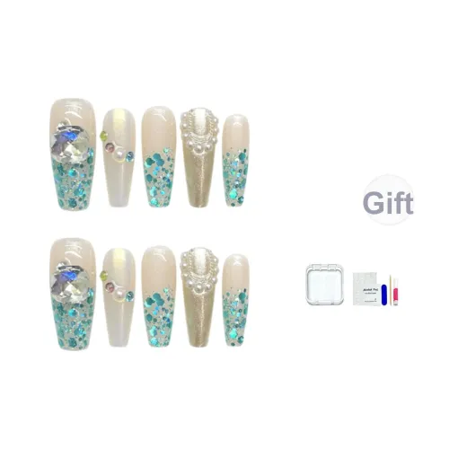 JINGCHANXUE Фея Ручной работы Осветляющий Циркон False Nail Длинный Coquette Градиентный Блестки 16 мм