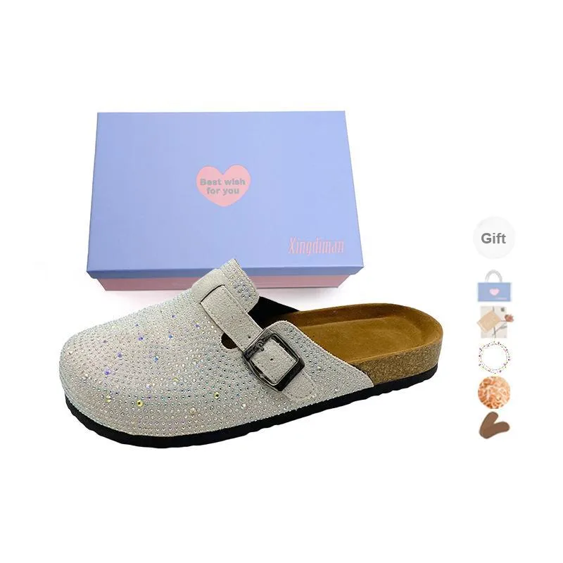 Xingdiman Rubber Sole Rhinestone Quiet Wrap-toe Slippers Unisex-11