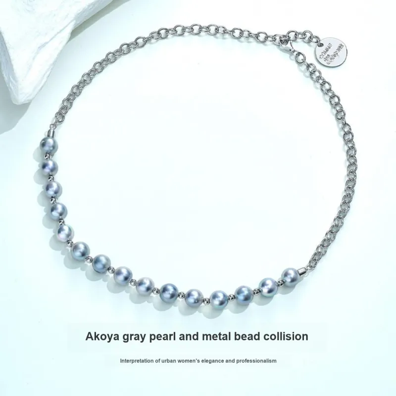 ME LUXE Saltwater Pearl Necklaces Women's Akoya Gray-2