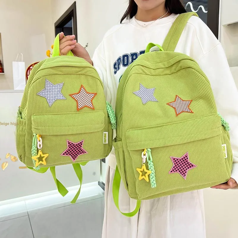 Deli Bear Corduroy Large Backpack Women's Red/Yellow/Khaki/White/Black/Green-40