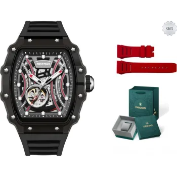 DEESIO Automatic Mechanical Movement Silicone Strap Watch Unisex Cut Out Dial