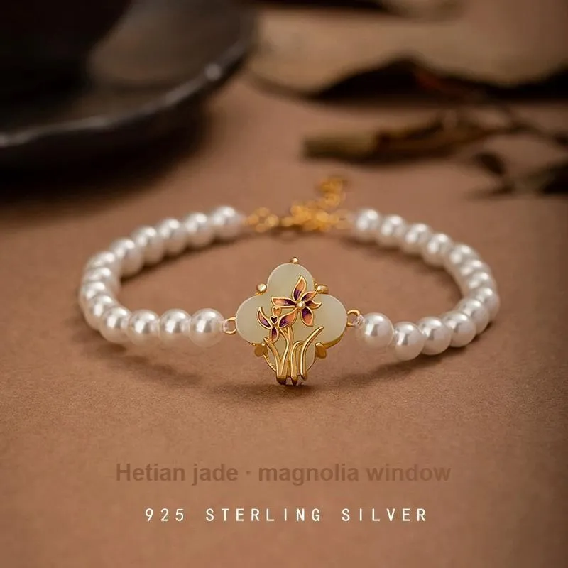 Beth Jewelry Hetian Jade Bracelets Pale Greenish White Jade Women's-1