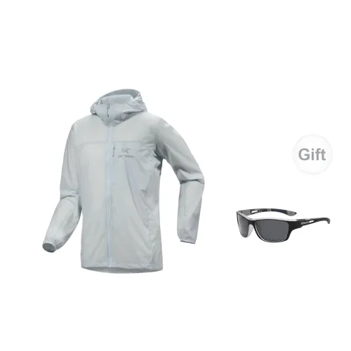 Arcteryx Squamish Windbreaker Jackets Men Sky Blue Includes Glasses With Transparent Black Frame And Gray Lens