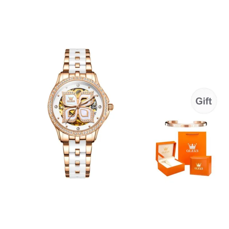 OLEVS Minimalist Series Mechanical Movement Ceramic Strap Watch Women's Watch White Dial-16