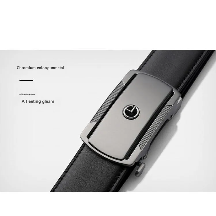 GOLDLION Finely Engraved 3D Effect Logo Business Stainless Steel Buckle Top Layer Cow Leather Belts Men's Black 3.5cm-5
