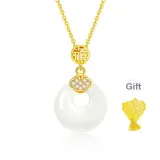 999 Fine Silver-Jade Prosperity Peaceful Buckle Necklace