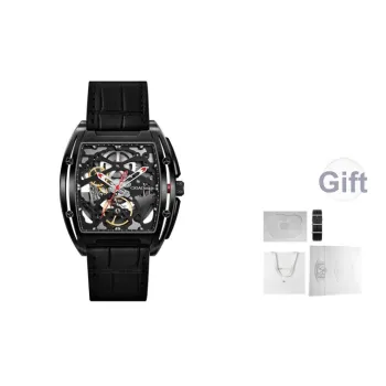 CIGA Design Z Collection Edge DMC Automatic Mechanical Movement Genuine Leather Strap Watch Men's Watches Black Dial