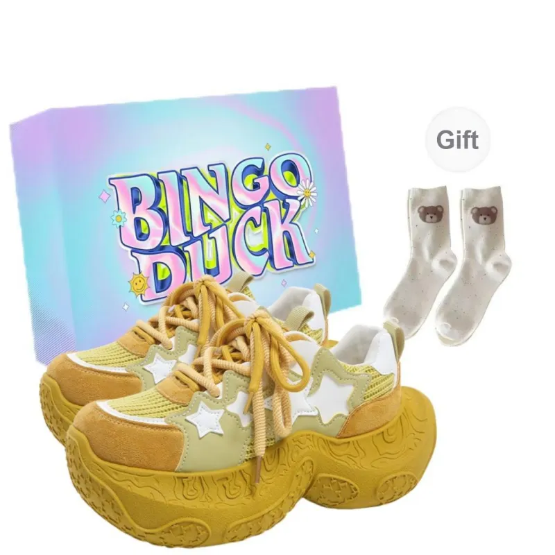 BINGO DUCK Cushioning Slip Resistant Height Increasing Low Top Chunky Sneakers Women's-0