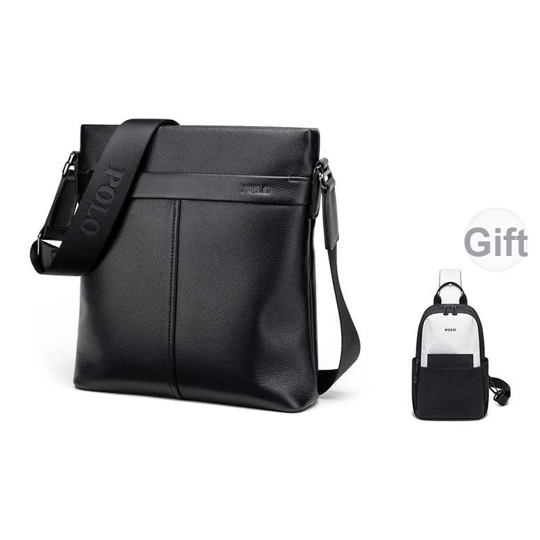 POLO Сумка через плечо из коровьей кожи среднего размера мужская черная