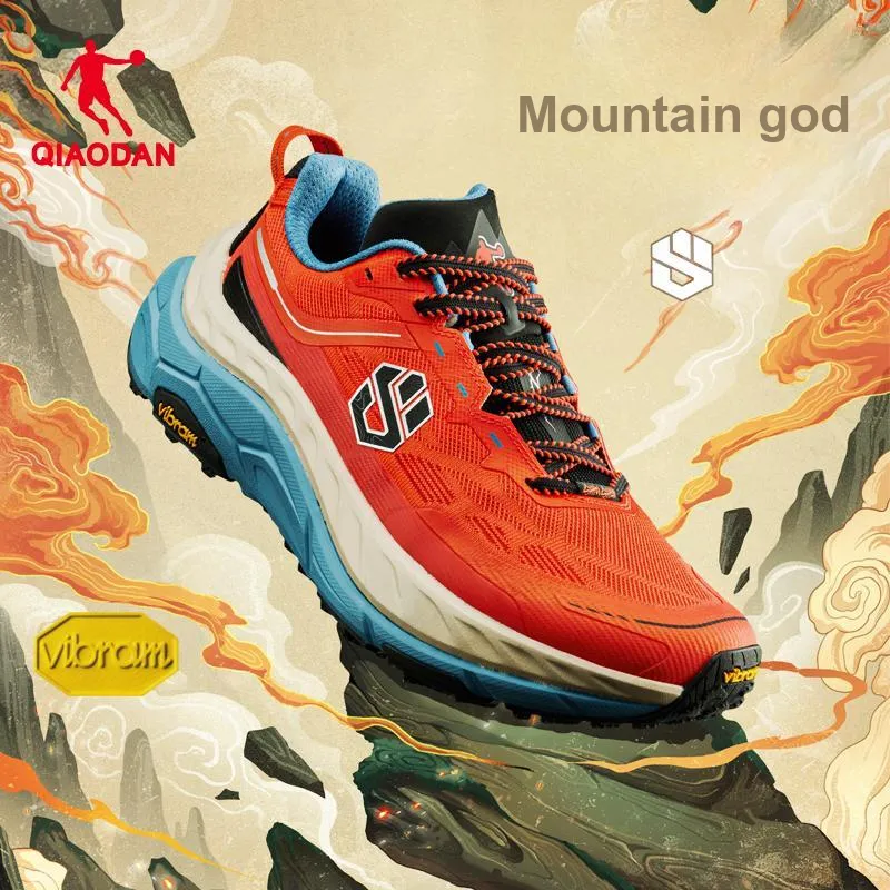 QIAODAN Mountain God 2.0 Running Shoes Men Low Top Bright Orange/Shadow Blue-5