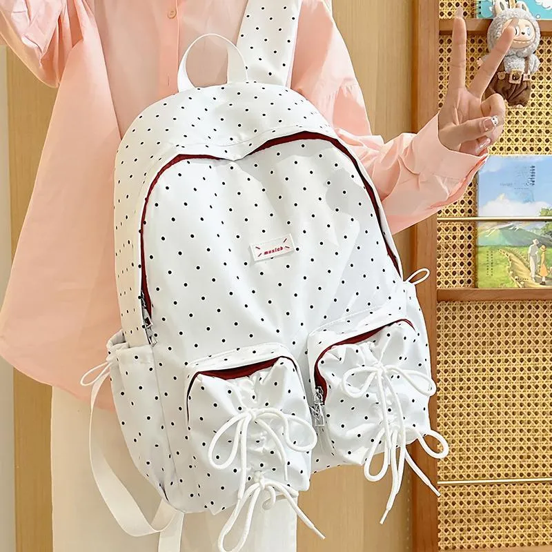 GEERDUN Nylon Backpack Women's White, Black, Light Blue-5