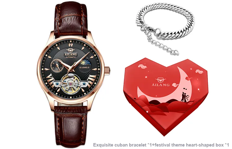 AILANG Automatic Mechanical Movement Genuine Leather Strap Watch Women's Watch White Dial-10