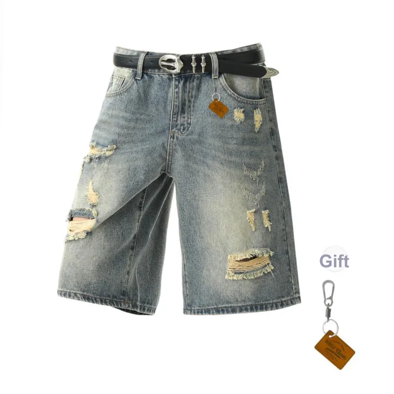 HOKLV Denim Shorts Unisex Nostalgic Blue-0