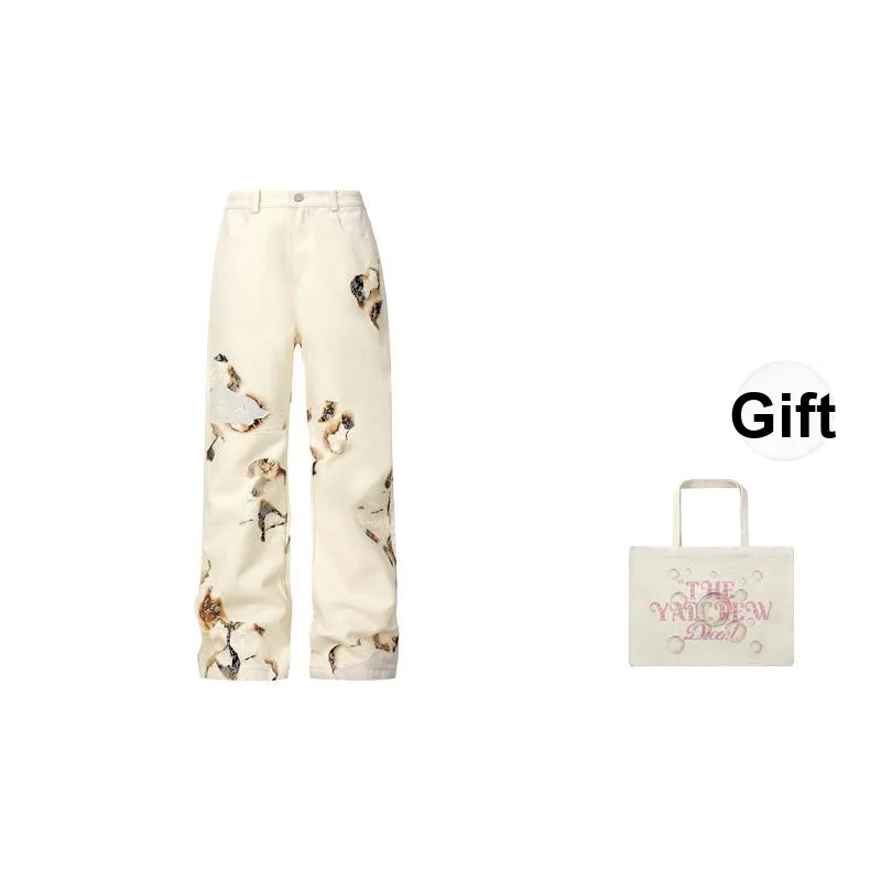 YADcrew Casual Pants Unisex Free Custom Badge Set Beige Apricot