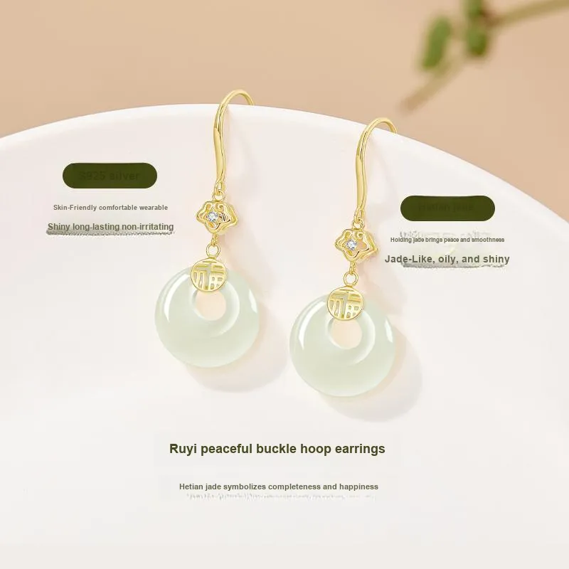 MCK Earrings Pale Greenish White Jade Women's-3