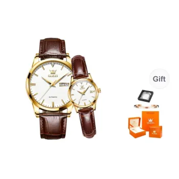 OLEVS Heart to Heart Knot Collection Mechanical Movement Leather Strap Watch Unisex White Dial