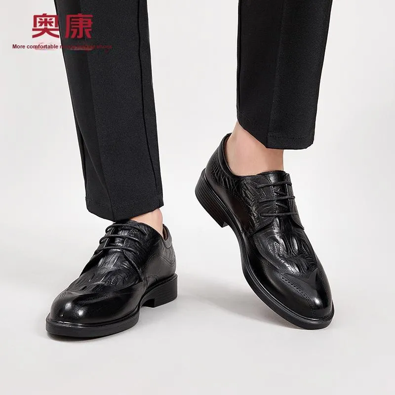 AOKANG Dress Shoes Men Low Top Black/Brown-2