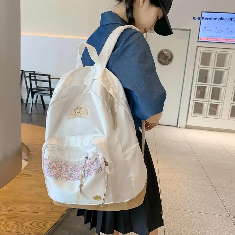 SURELAPTOP Nylon With Faux Suede Fabric Backpack Women's White-3