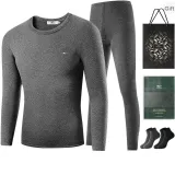 Crew Neck Clothing Sets (Dark Gray) Thickened and Fleece-Lined/Includes 2 Pack Socks+Shopping Bag