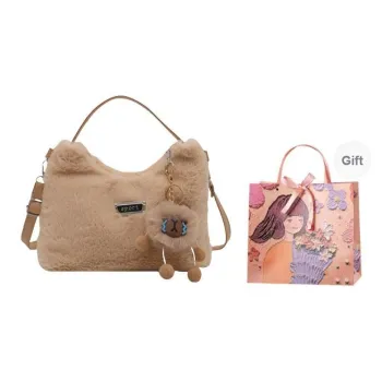 PARK DANCE Plush Handbag Women's White/Black/Pink/Khaki/Coffee